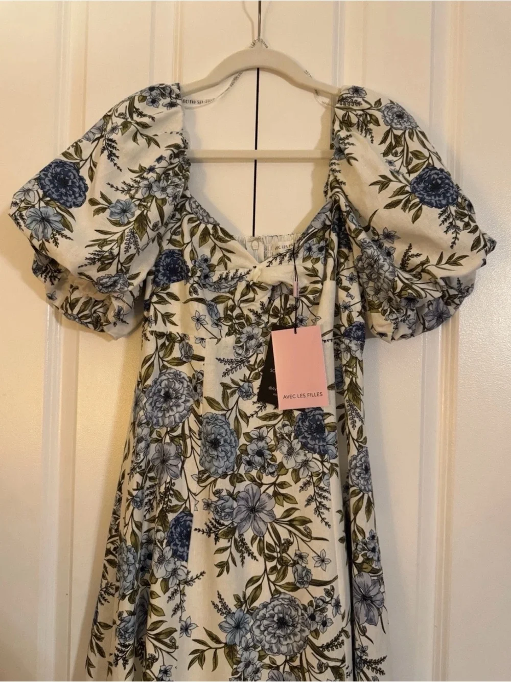Avec Les Filles Twist Bodice Midi Dress, Blue Garden Trellis, True to Size 6
